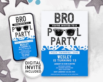 Editable Birthday Pool Party Invitation Boy, Teenage Pool Party, Backyard BBQ Invite Idea, Bro Birthday Invitation, Downloadable 144HL