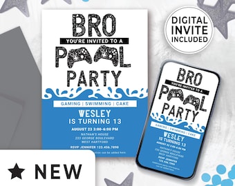 Controller per videogiochi modificabile Festa in piscina, Festa in piscina per giocatori con testo mobile, Festa in piscina per ragazzi, Festa in piscina per adolescenti, Invito compleanno fratello 144HL