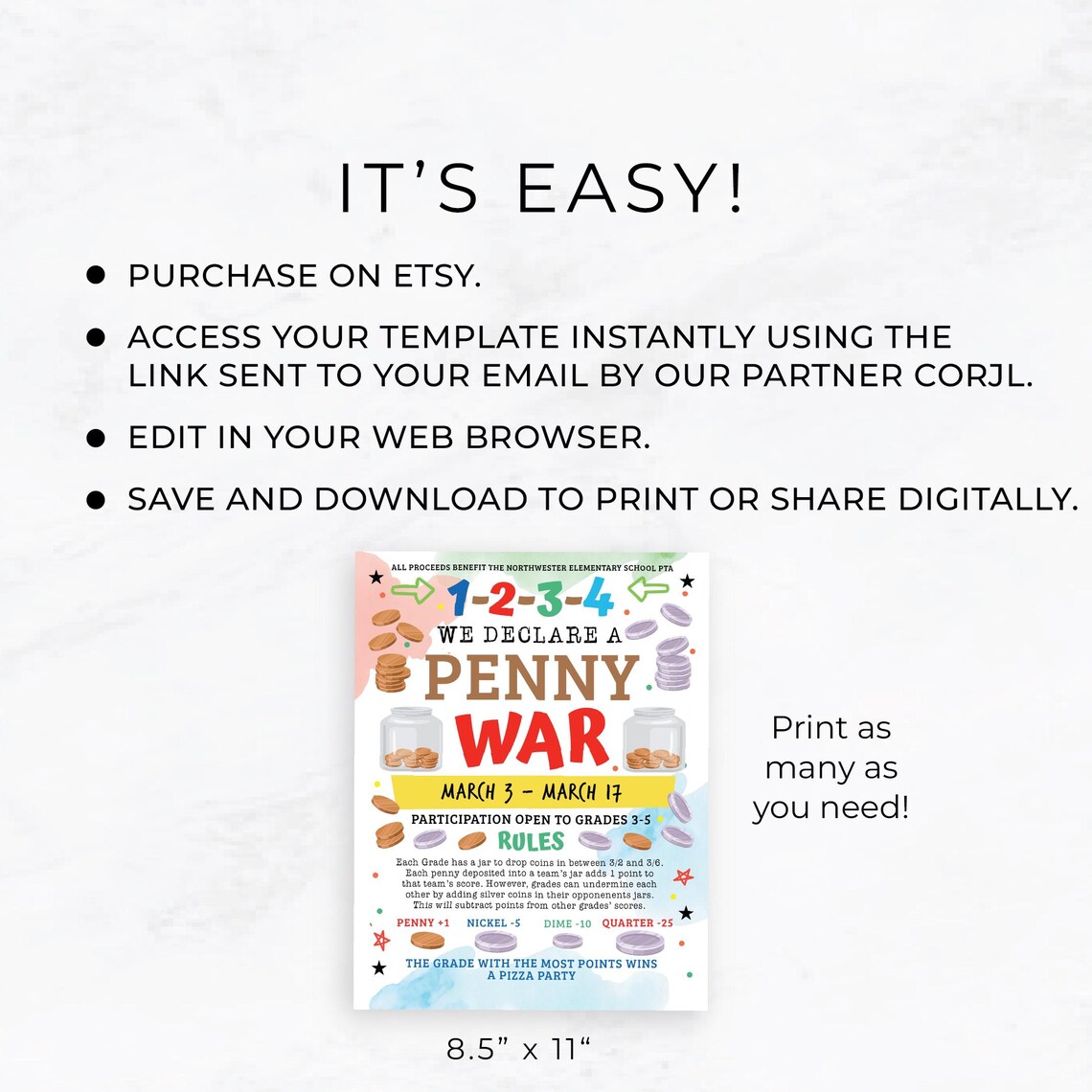 Editable Penny War Fundraiser Flyer, Penny Wars Flyer, PTA PTO Coin War ...