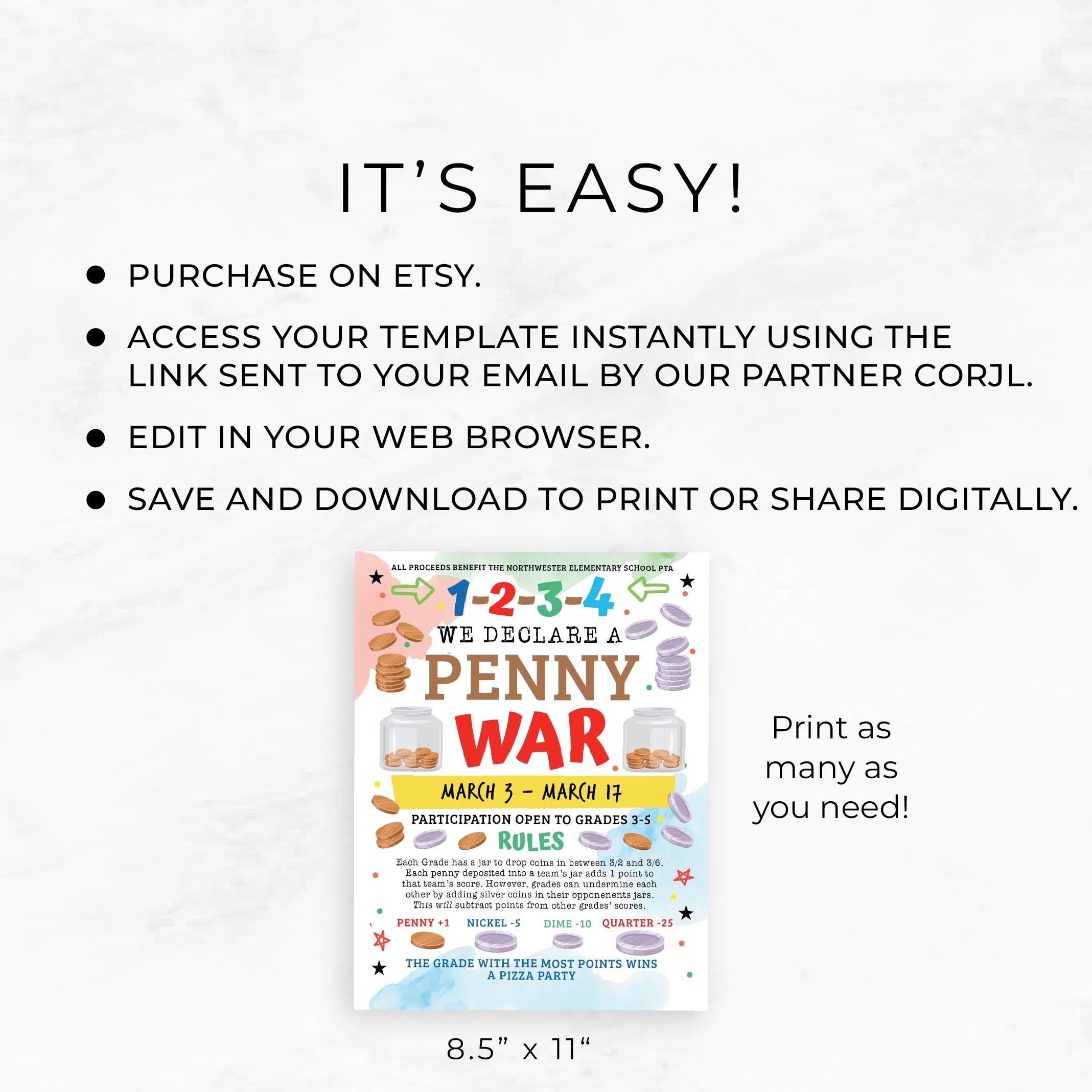 Editable Penny War Fundraiser Flyer, Penny Wars Flyer, PTA PTO Coin War ...