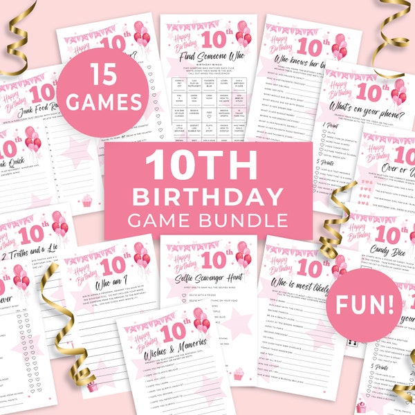 10th Birthday Party Games, 10 Year Old Birthday Party Games, 10 Year Old Birthday Girl Activities, Double Digits Trivia Birthday Quiz 123HL