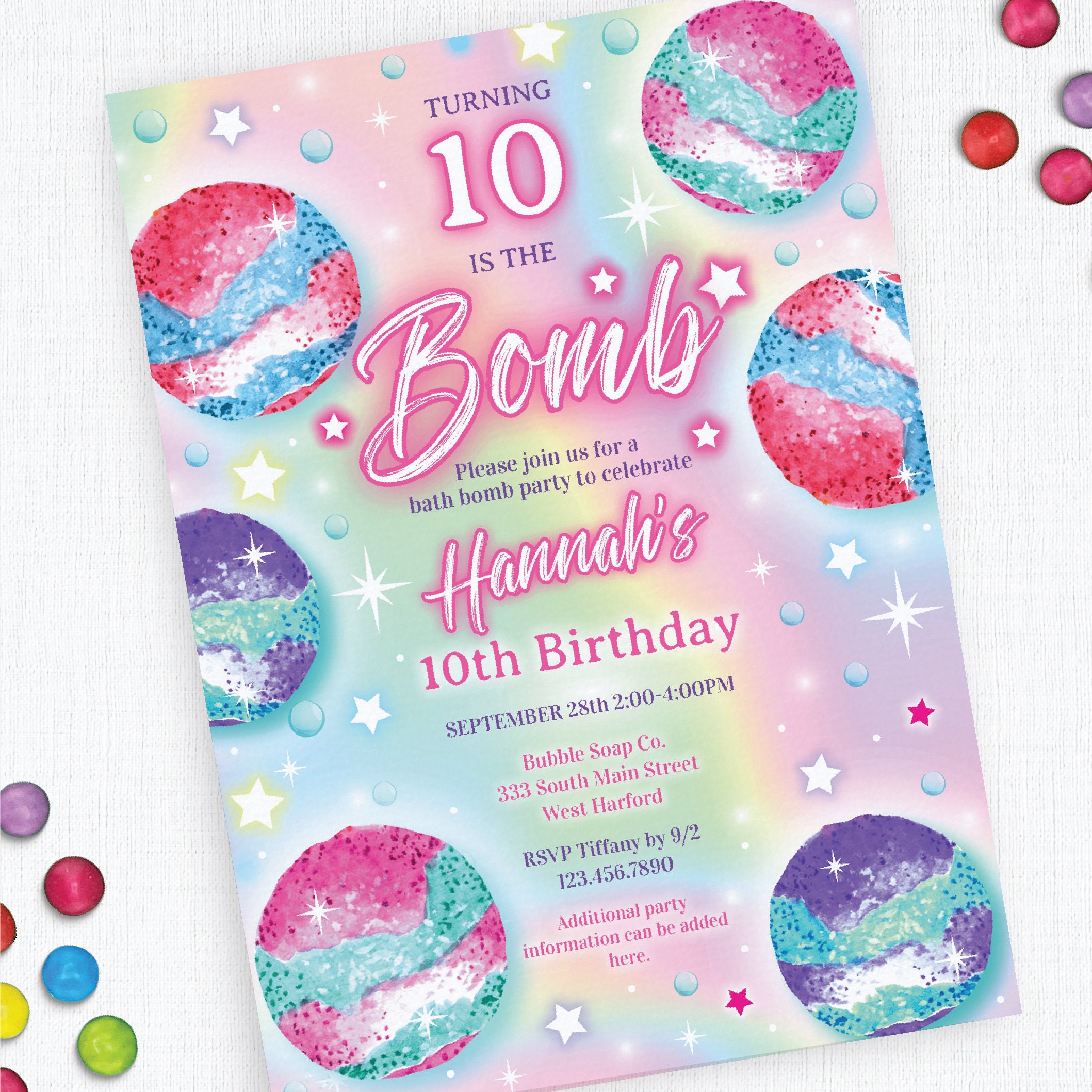 Editable Bath Bomb Birthday Party Invite Soap Bath Bomb 