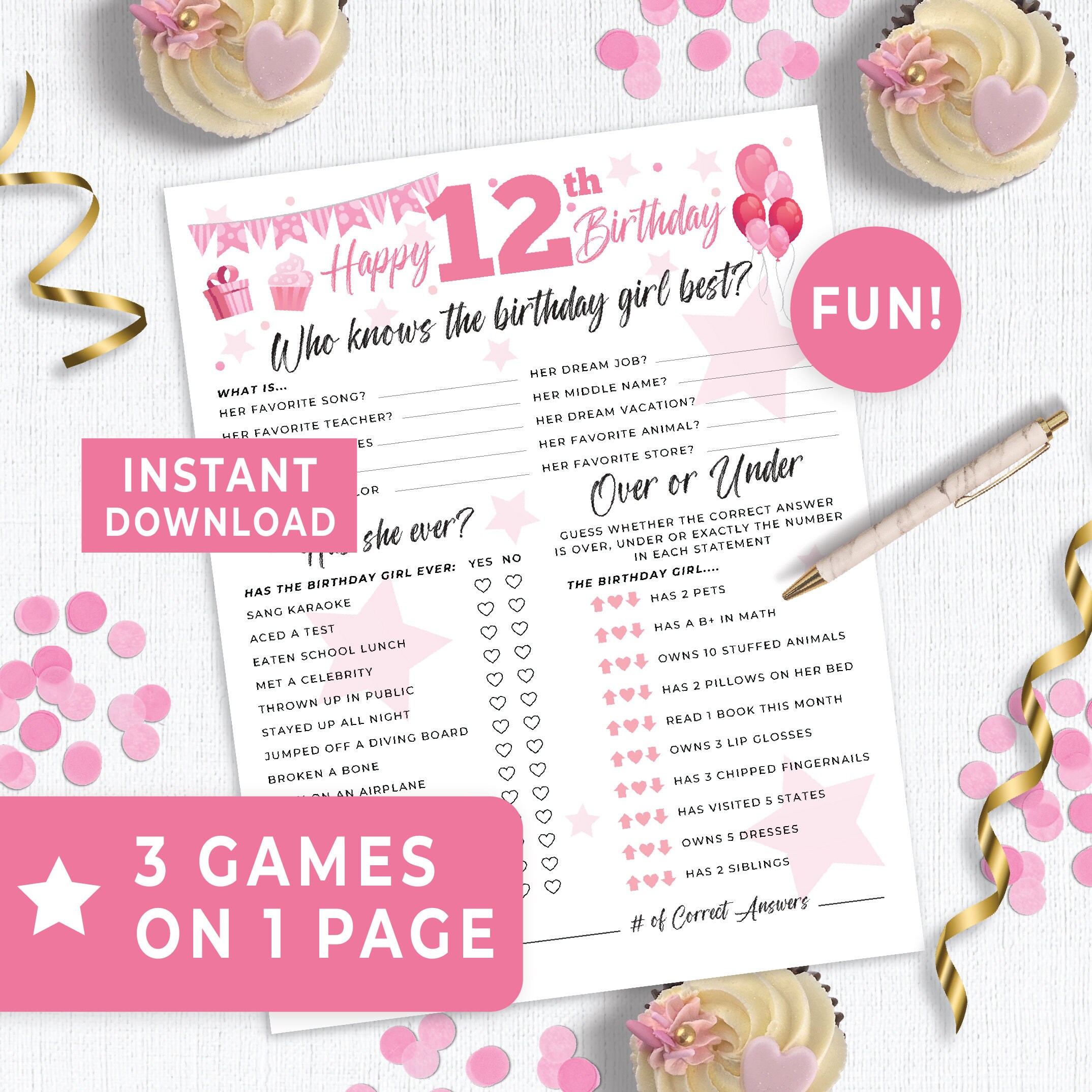 12th Birthday Party Games, 12 Year Old Birthday Party Trivia, 12 Year Old Birthday Girl Activities, Who Knows The Birthday Girl Quiz 167HL