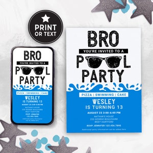 Editable Birthday Pool Party Invitation Boy, Teenage Pool Party, Backyard BBQ Invite Idea, Bro Birthday Invitation, Downloadable 144HL image 2