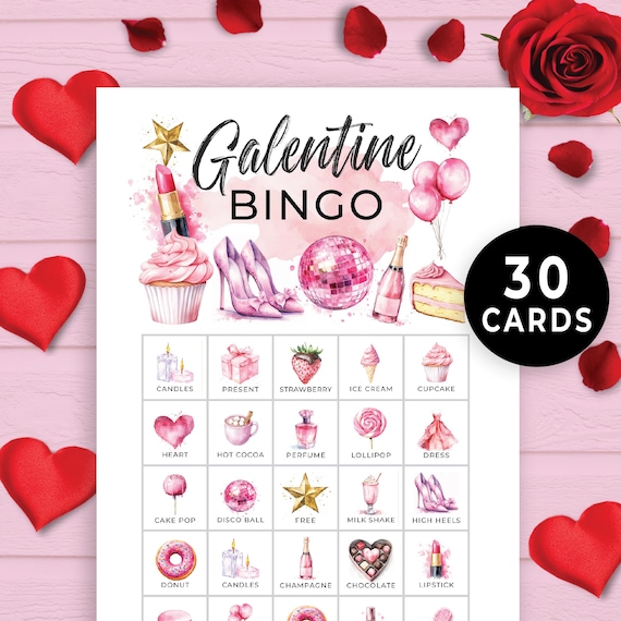 Printable Galentine's Day Bingo Game, Galentine Party Game, Galentine Bingo, Galentine Games, Galentine Day Game, Pink Valentine Bingo 230HL