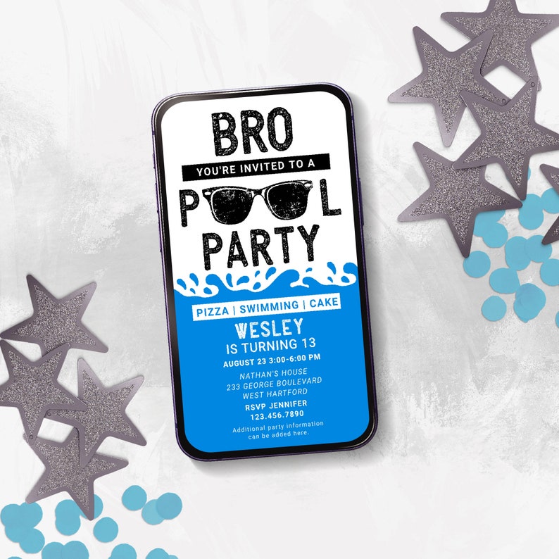 Editable Birthday Pool Party Invitation Boy, Teenage Pool Party, Backyard BBQ Invite Idea, Bro Birthday Invitation, Downloadable 144HL image 4