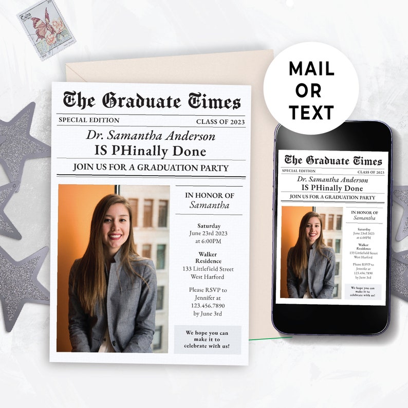 Editable Doctorate Graduation Party Invitations Phd Etsy