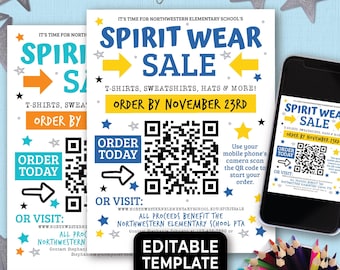 Bearbeitbarer Spirit Wear Sale Flyer, Verkaufsflyer für T-Shirts, T-Shirt-Spendenaktion, T-Shirt-Flyer für PTO PTA, Schul-Spirit Wear-Flyer 196HL