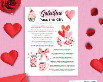 Galentine Pass The Gift Party Game Instant Download, Galentine Pass the Prize or Present Game Poem 310HL