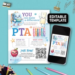 Editable PTO PTA Volunteer Flyer, PTA Membership Form, pta Sign Up Recruitment, Flyer, Why Join The Parent Teacher Association Flyer  180HL