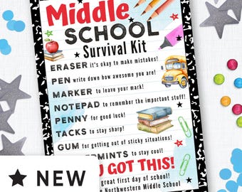 Editable Middle School Survival Tag Printable, Survival Kit Tag for Middle School, Student Survival Kit Gift For 6th, 7th & 8th Grade 282HL