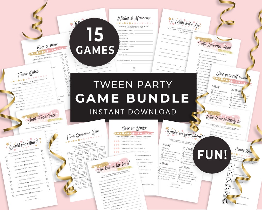 15 Printable Birthday Party Games for Tweens, Activities Birthday Party