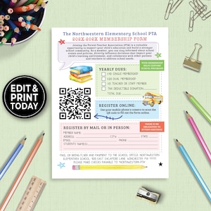 Editable PTO PTA Membership Flyer,  Pta Membership Drive Flyer, Pto Volunteer Sign Up Sheet Form, Recruitment Flyer Template QR code 184HL
