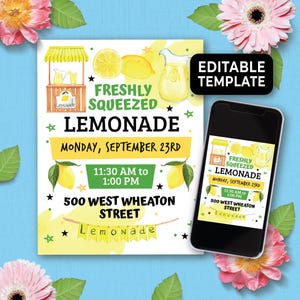 Editable Lemonade Stand Flyer, Kids Lemonade Stand Flyer Editable & Printable, Fresh Lemonade Stand Sign, Lemonade Stand Decor 273HL