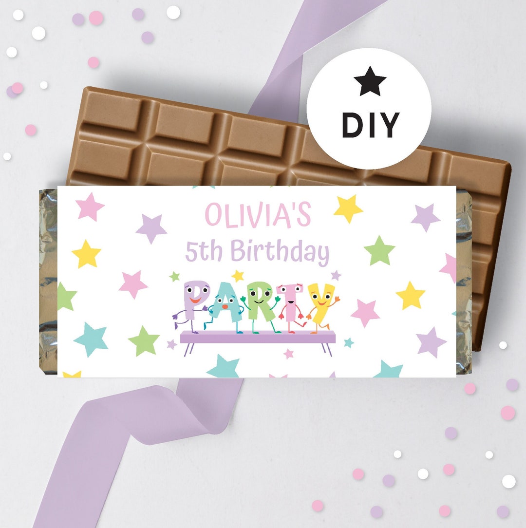 Editable Candy Bar Wrapper Gymnastics Birthday Party Favor Digital ...