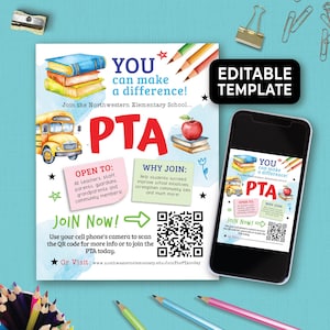Editable PTO PTA Volunteer Flyer, PTA Membership Form, pta Sign Up Recruitment Flyer, Why Join The Parent Teacher Association Flyer  180HL