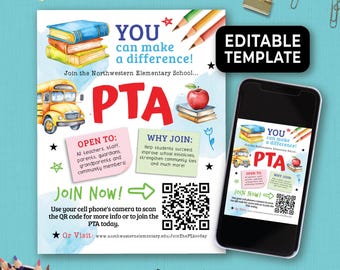 Dépliant modifiable pour les bénévoles des PTA, formulaire d'adhésion PTA, dépliant de recrutement d'inscription PTA, dépliant Pourquoi rejoindre l'association parents-enseignants 180HL