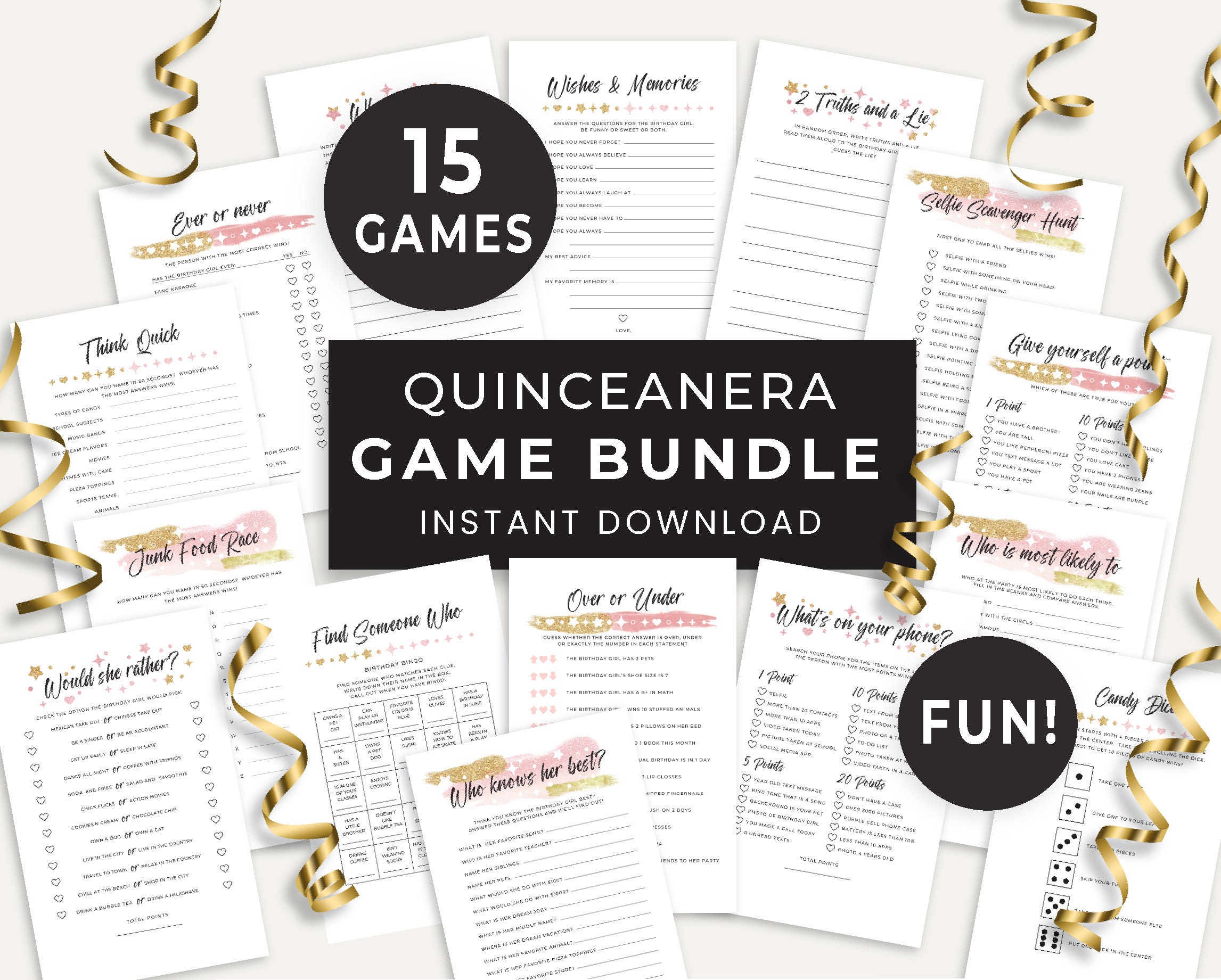 15 Printable Activities for a Quinceanera Birthday Party, 15th Birthday