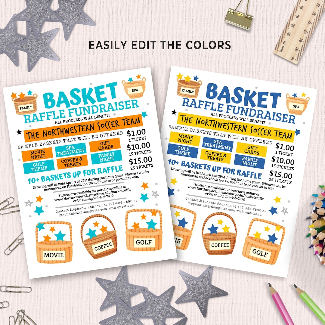 Editable Basket Raffle Fundraiser Flyer Template, School Sports ...