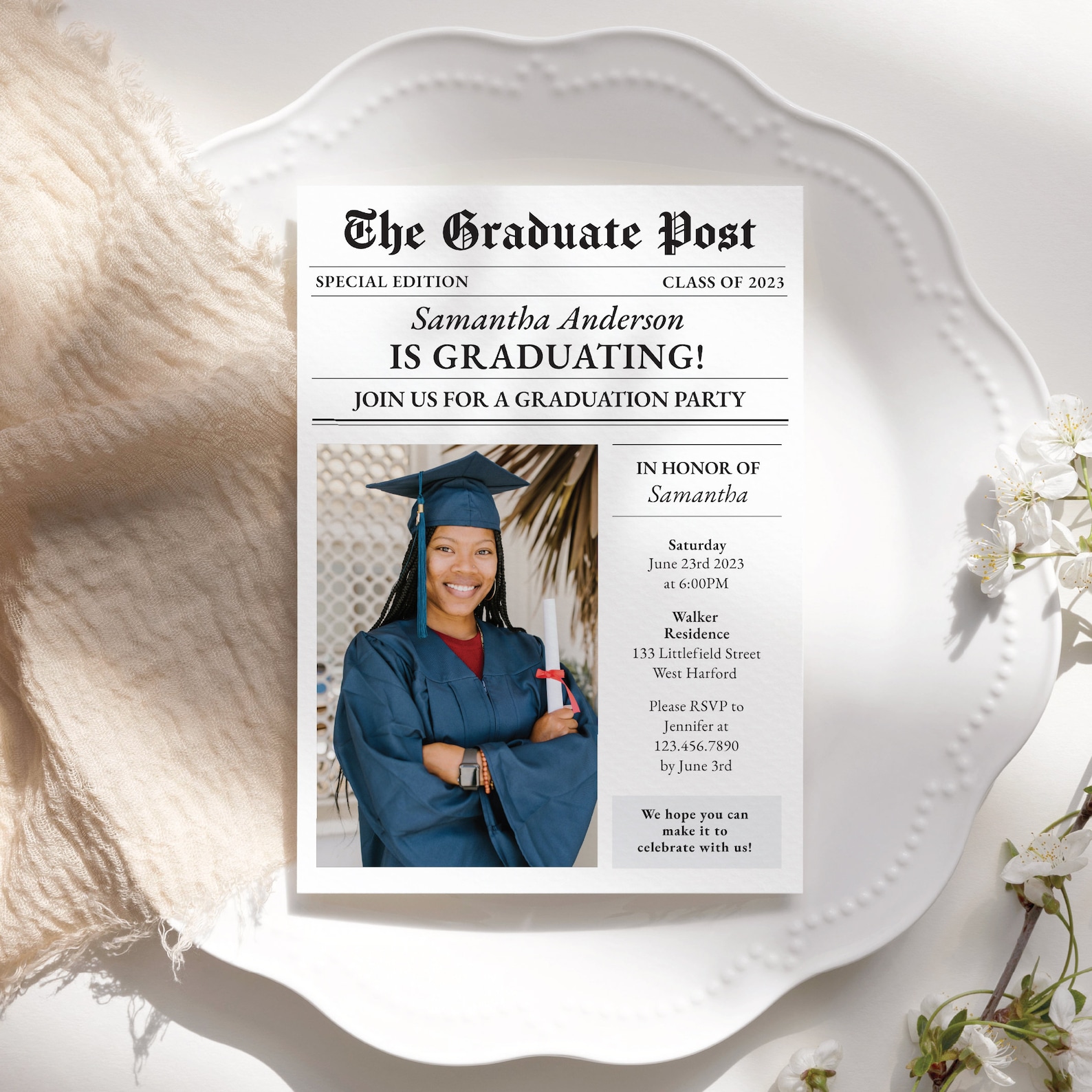 Editable Evite Graduation Invitation Text Message Tempate Etsy