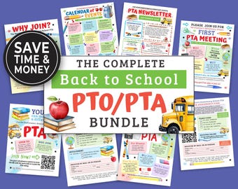 Editable PTO PTA Flyer Bundle Includes Newsletter, Volunteer Recruitment Drive Flyers, Calendar of Events & Membership Form Templates  187HL