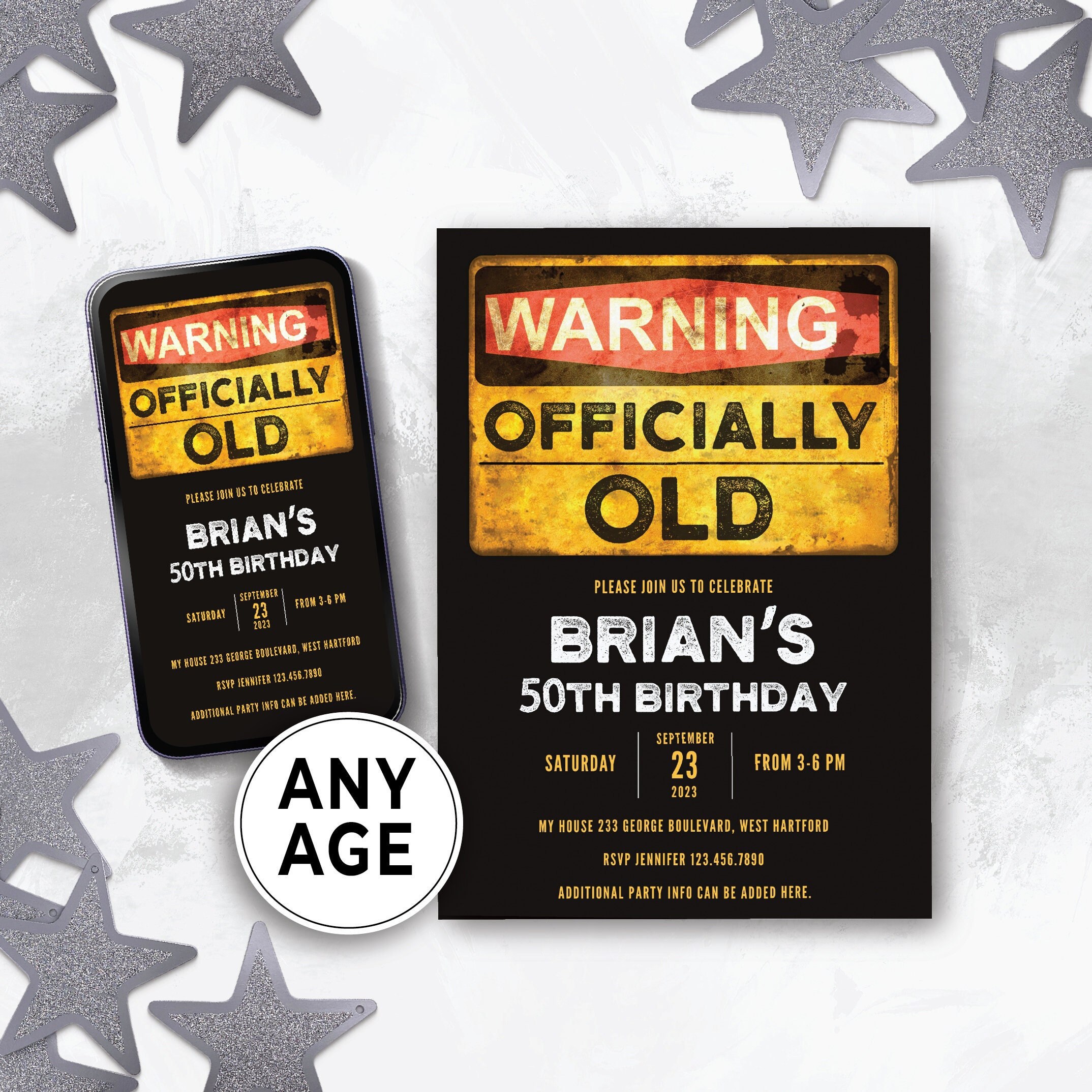 その他 Invitation Editable 50th Birthday Invite for Man, Turning 50 Birthday