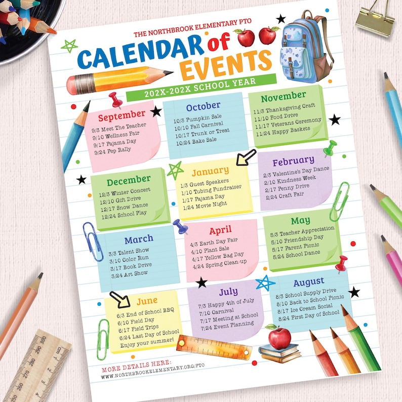 Editable PTO PTA Calendar of Events Flyer Template, School Events Flyer ...