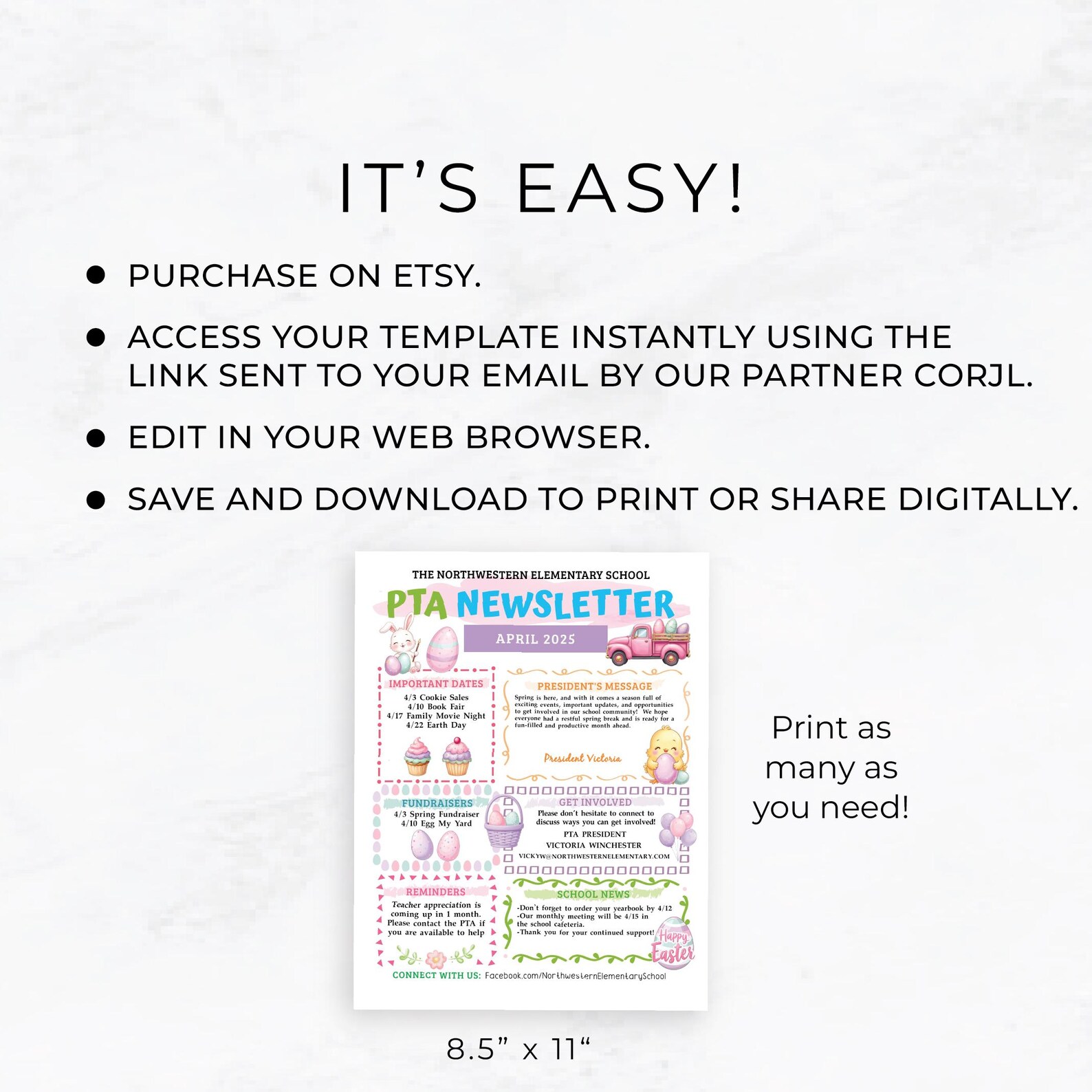 Editable PTO PTA April Newsletter Template, Easter Themed Volunteer ...