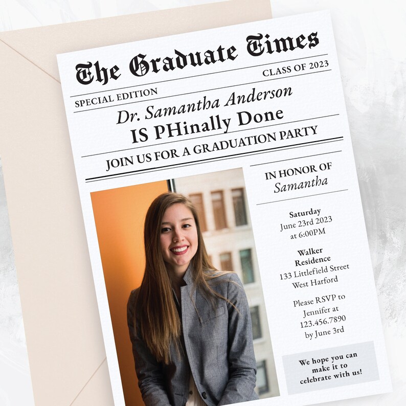 Editable Doctorate Graduation Party Invitations Phd Etsy