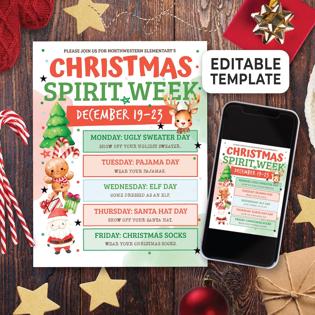 Editable Christmas Spirit Week Flyer Winter Spirit Week Template