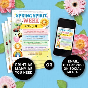 Editable Spring Spirit Week Flyer, Spring Spirit Week Template, March ...