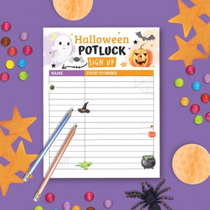 Halloween Potluck Sign Up Sheet, Potluck Party, Fall Potluck Party Food Sign Up Sheet, Watercolor Halloween Holiday Potluck Printable 1204HL
