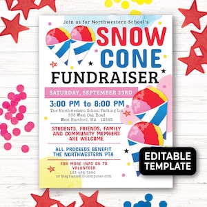 Editable Snow Cone Fundraiser Template, Snow Cone Party Flyer, Snow Cone Truck Fundraiser Printable Invitation 284HL