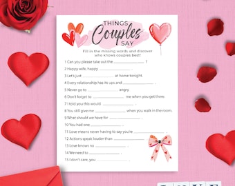 Printable Things Couples Say Game, Date Night Activity, Fun Couple Trivia Quiz, Anniversary Game, Couples Game 328HL
