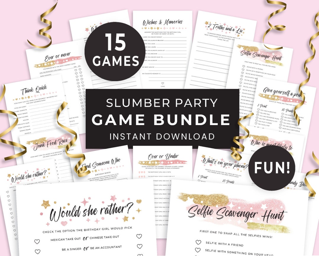 15 Printable Slumber Party Games, Girls Sleepover Party Ideas, Games
