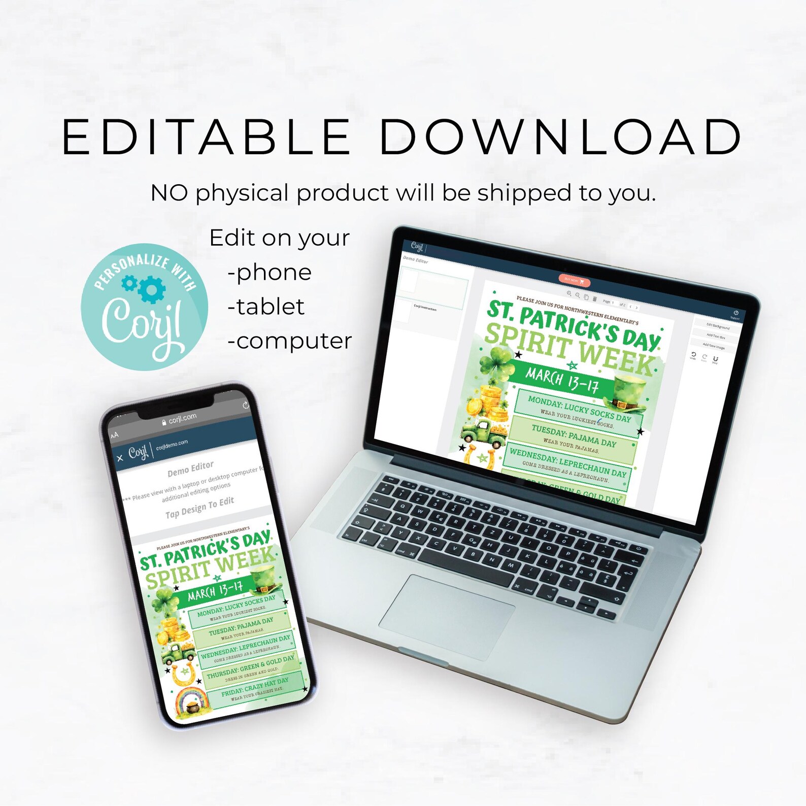 Editable St Patrick's Day Spirit Week Flyer, March Spirit Week Template ...