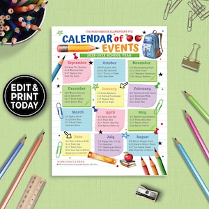 Editable PTO PTA Calendar of Events Flyer Template, School Events Flyer, PTA Newsletter  Flyer, Monthly Calendar Template for School 178HL