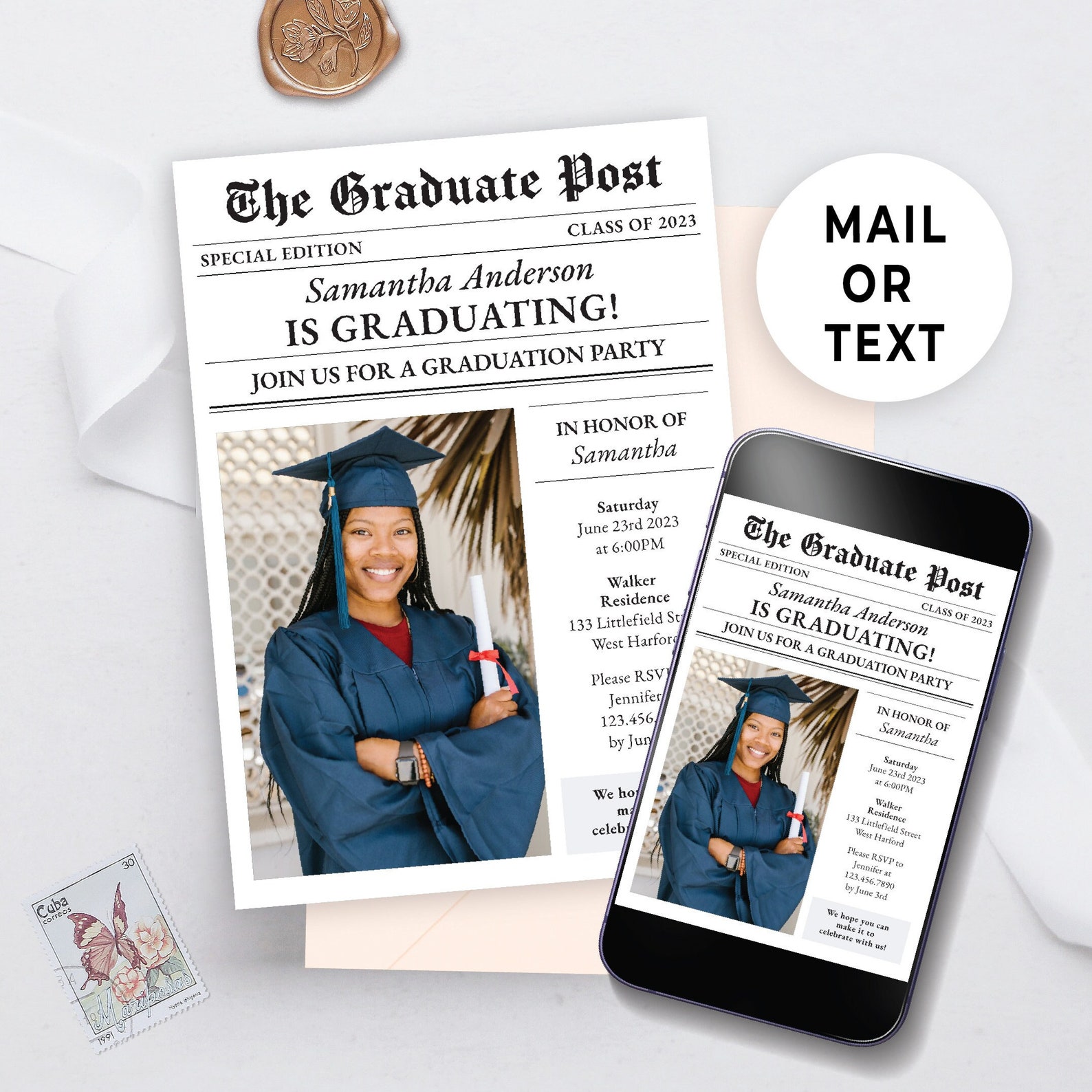 Editable Evite Graduation Invitation Text Message Tempate Etsy