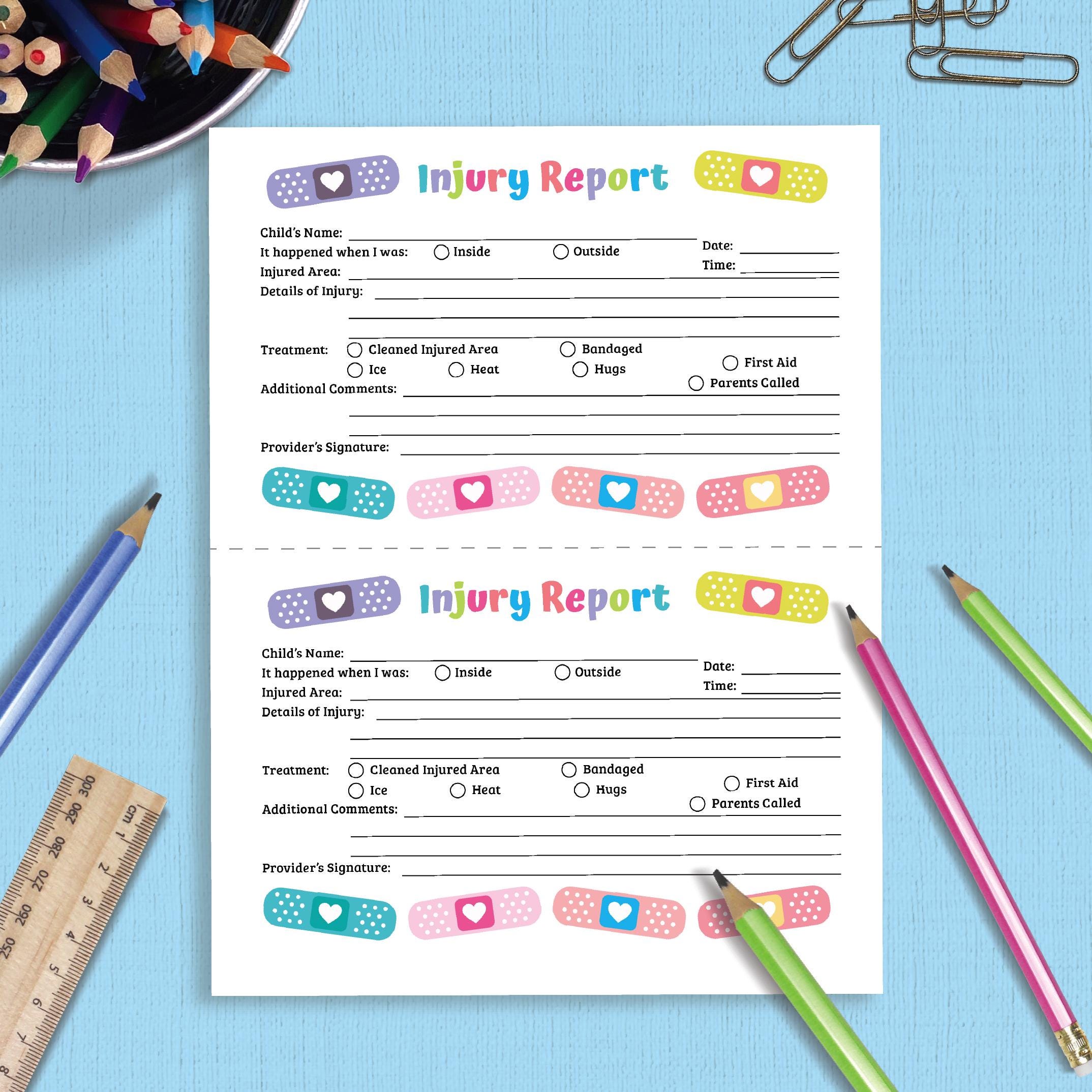 Ouch Report Instant Download Accident Form Injury Report Boo Boo Report ...
