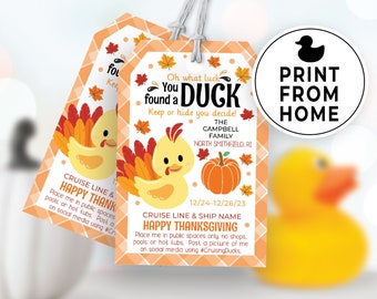 Editable Thanksgiving Cruise Duck Tags, Printable Tag for Cruise Ship Ducks, DIY Custom Rubber Duck Card, You've Been Ducked Printable 148HL
