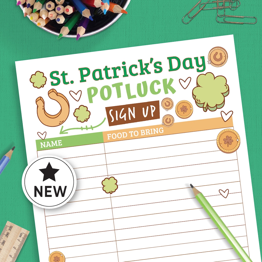 St. Patrick's Day Potluck Sign up Sheet, Potluck Party, Irish Potluck ...
