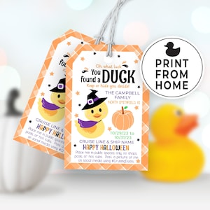 Editable Halloween Cruise Duck Tags, Printable Tags for Cruise Ship Ducks, DIY Custom Rubber Duck Card, You&#39;ve Been Ducked Printable 148HL