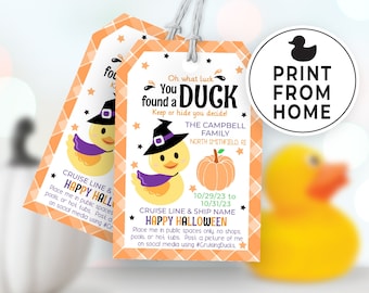 Editable Halloween Cruise Duck Tags, Printable Tags for Cruise Ship Ducks, DIY Custom Rubber Duck Card, You&#39;ve Been Ducked Printable 148HL