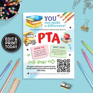 Editable PTO PTA Volunteer Flyer, PTA Membership Form, pta Sign Up Recruitment Flyer, Why Join The Parent Teacher Association Flyer  180HL