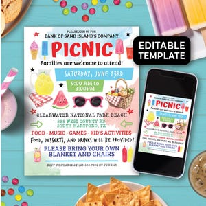 Editable Company Picnic Invitation, Company Picnic Flyer, Company Party Flyer, Company BBQ Invitation, Picnic Flyer Template 271HL