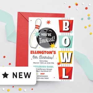 Editable Bowling Birthday Invitation Boy, Instant Download Strike Up Some Fun Boy Bowling Invite Birthday Party, Retro Bowling Invite 103BL