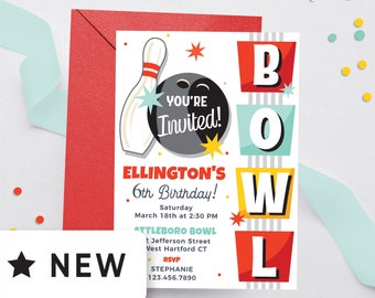 Editable Bowling Birthday Invitation Boy, Instant Download Strike Up Some Fun Boy Bowling Invite Birthday Party, Retro Bowling Invite 103BL
