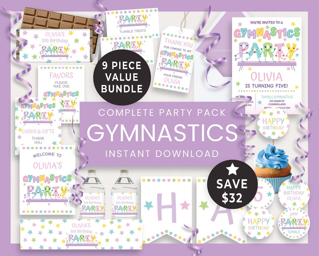 Editable Bundle Gymnastics Party Digital Download, Gymnastics Birthday ...