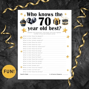 70th Birthday Party Game Who Knows the 70 Year Old Best Him or Her Fun 70 Year Old Male Birthday Trivia 70th Birthday Game Man Woman 313HL