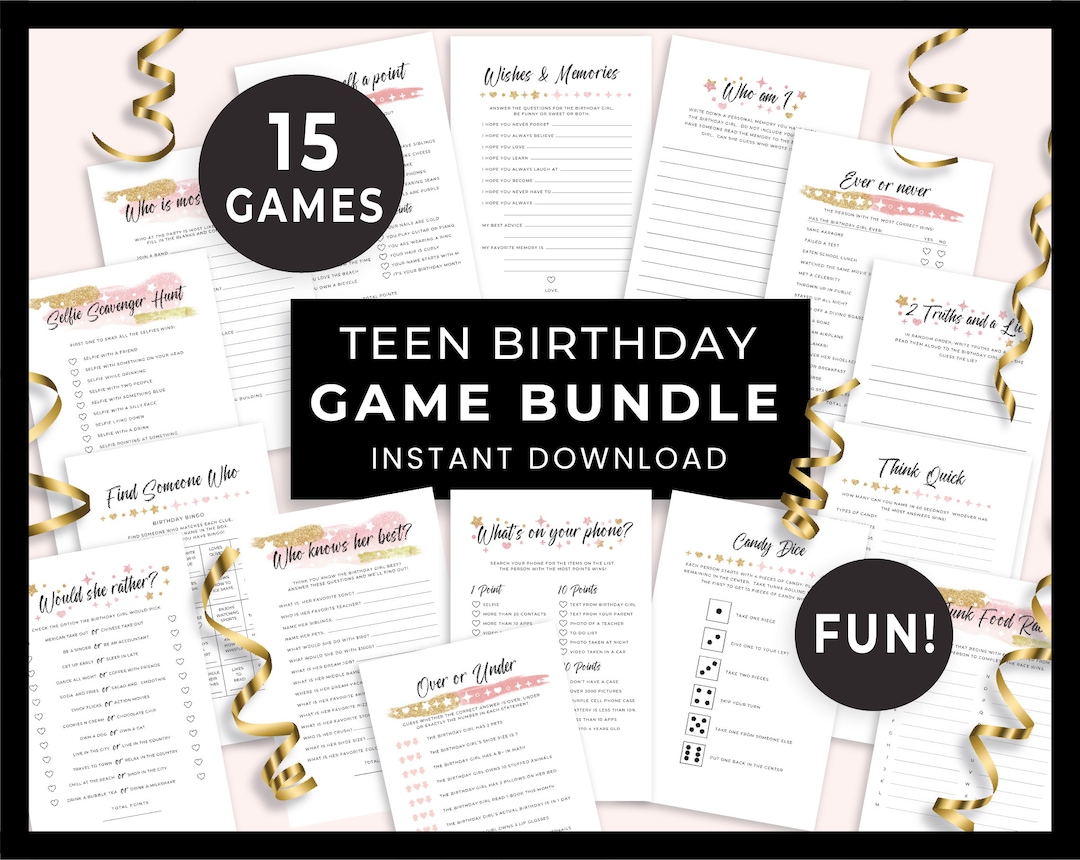 15 Printable Birthday Party Games for Teens Girl, Fun Teen Party Game ...